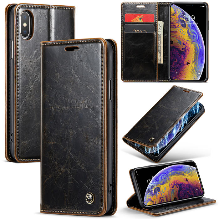 CaseMe iPhone XS Max Wallet Kickstand Magnetic Case Coffee - Click Image to Close