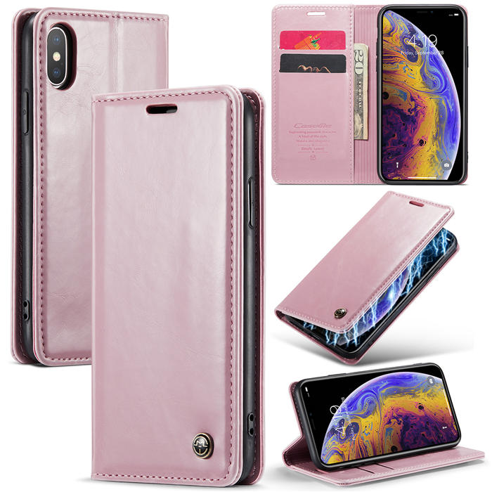 CaseMe iPhone XS Max Wallet Kickstand Magnetic Case Pink