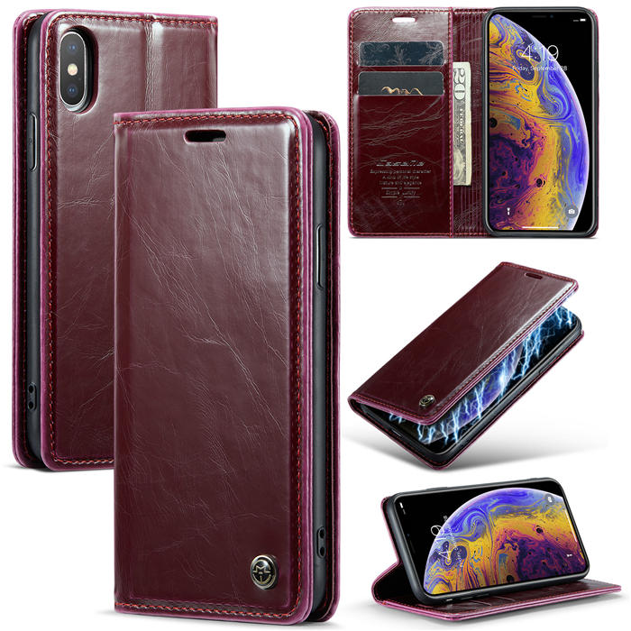 CaseMe iPhone XS Max Wallet Kickstand Magnetic Case Red - Click Image to Close