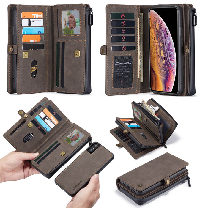 CaseMe iPhone XS Max Multi-Functional Zipper Wallet Case Coffee