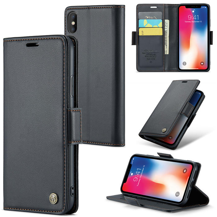 CaseMe iPhone XS Max Wallet RFID Blocking Magnetic Buckle Case Black - Click Image to Close