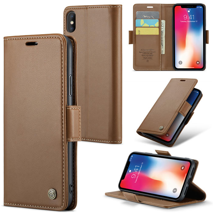 CaseMe iPhone XS Max Wallet RFID Blocking Magnetic Buckle Case Brown