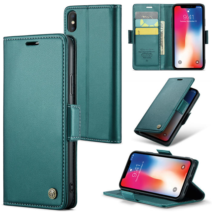 CaseMe iPhone XS Max Wallet RFID Blocking Magnetic Buckle Case Green