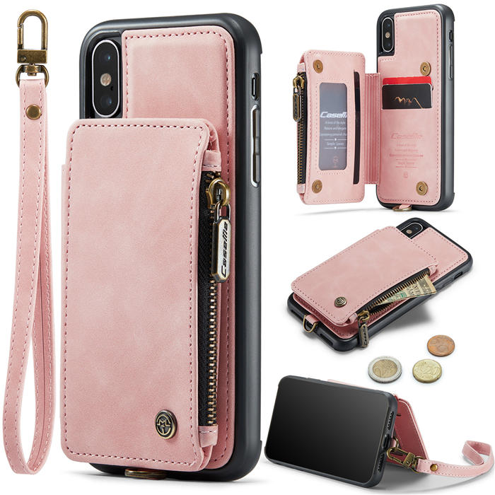 CaseMe iPhone XS Max Wallet RFID Blocking Case with Wrist Strap Pink