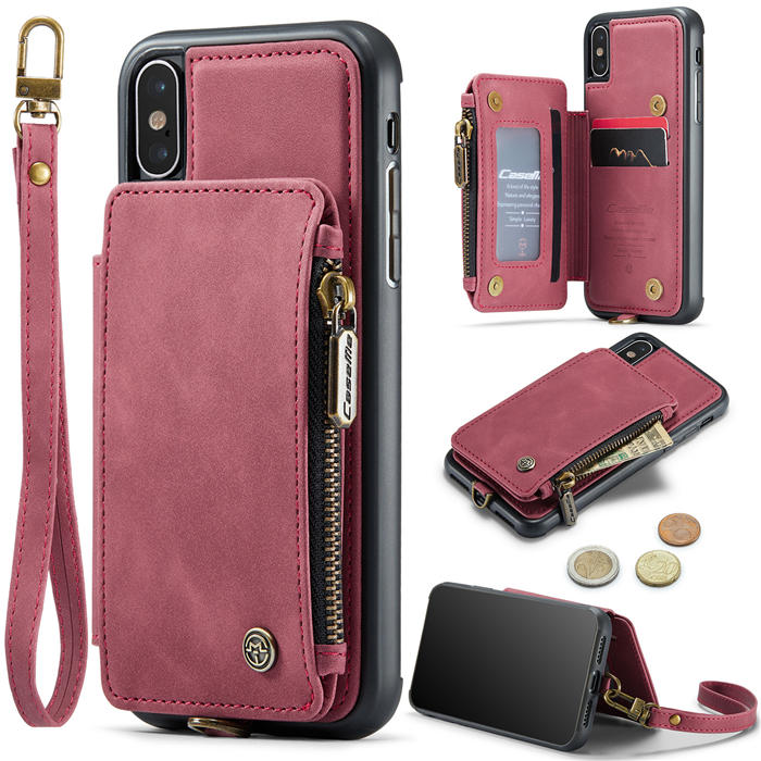 CaseMe iPhone XS Max Wallet RFID Blocking Case with Wrist Strap Red