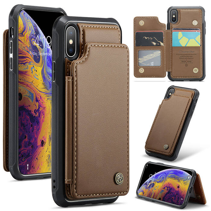 CaseMe iPhone XS Max RFID Blocking Card Holder Case Brown - Click Image to Close