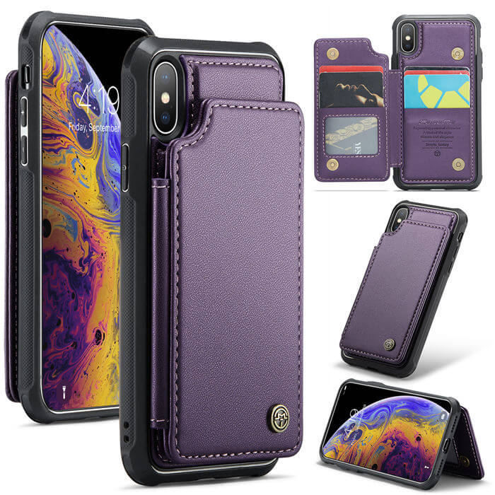 CaseMe iPhone XS Max RFID Blocking Card Holder Case Purple - Click Image to Close