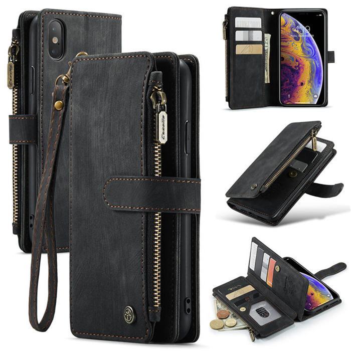 CaseMe iPhone XS Max Zipper Wallet Kickstand Case Black - Click Image to Close