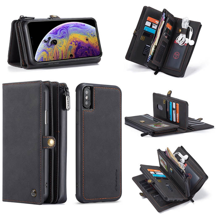 CaseMe iPhone XS/X Multi-Functional Zipper Wallet Case Black