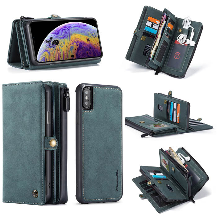 CaseMe iPhone XS/X Multi-Functional Zipper Wallet Case Blue