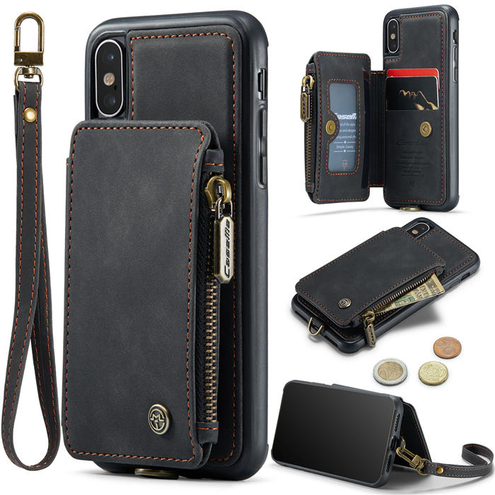 CaseMe iPhone X/XS Wallet RFID Blocking Case with Wrist Strap Black