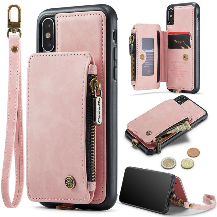CaseMe iPhone X/XS Wallet RFID Blocking Case with Wrist Strap Pink