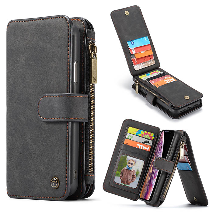 CaseMe iPhone XS Zipper Wallet Detachable 2 in 1 Flip Case Black