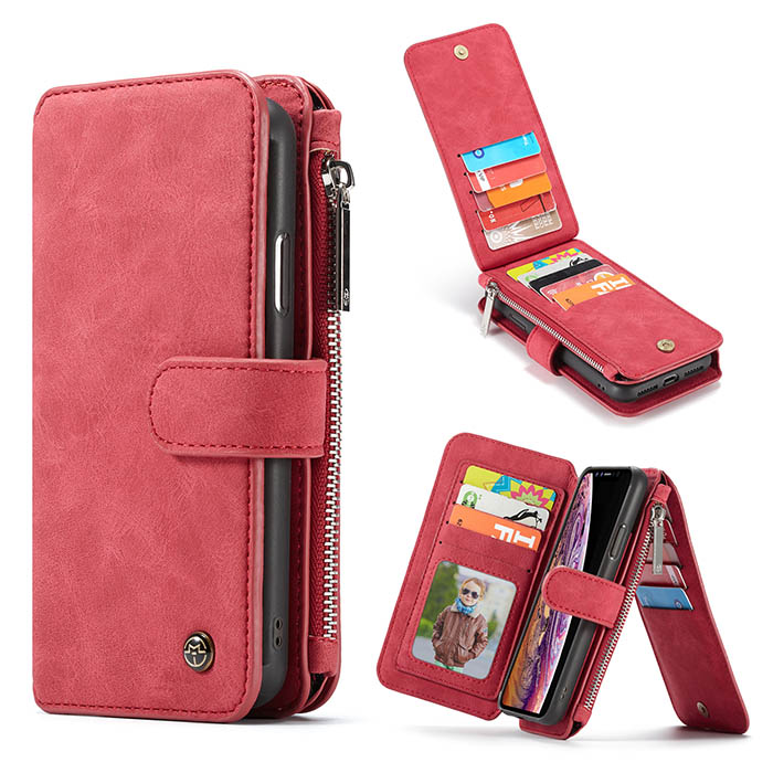 CaseMe iPhone XS Zipper Wallet Detachable 2 in 1 Flip Case Red