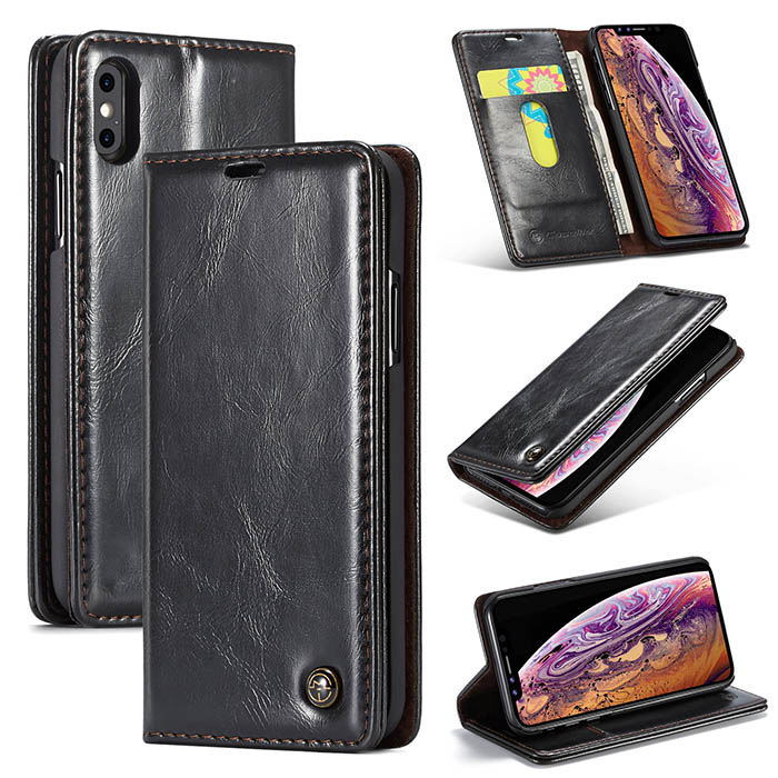 CaseMe iPhone Xs Wallet Magnetic Flip Stand Case Black