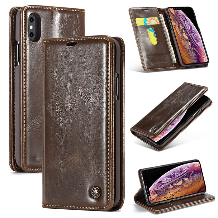 CaseMe iPhone Xs Wallet Magnetic Flip Stand Case Brown
