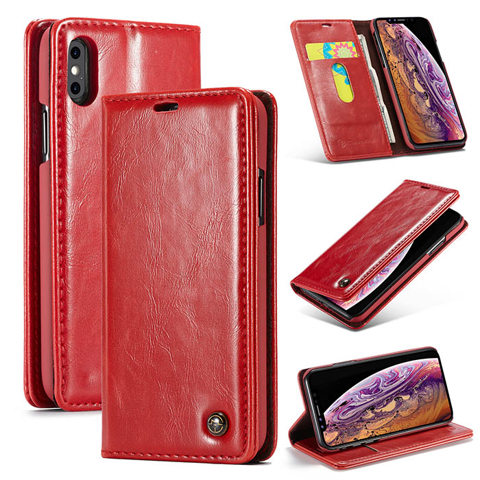 CaseMe iPhone Xs Wallet Magnetic Flip Stand Case Red