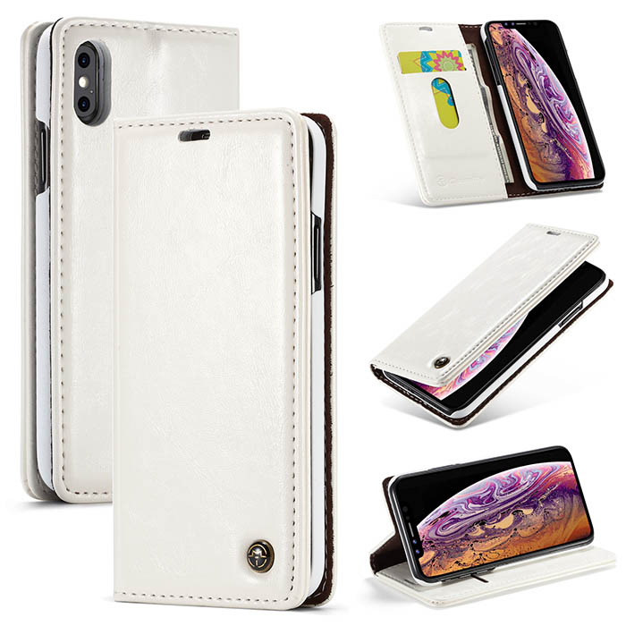 CaseMe iPhone Xs Wallet Magnetic Flip Stand Case White