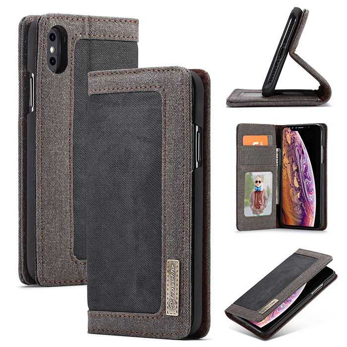 CaseMe iPhone Xs Max Canvas Magnetic Flip Wallet Leather Case Black