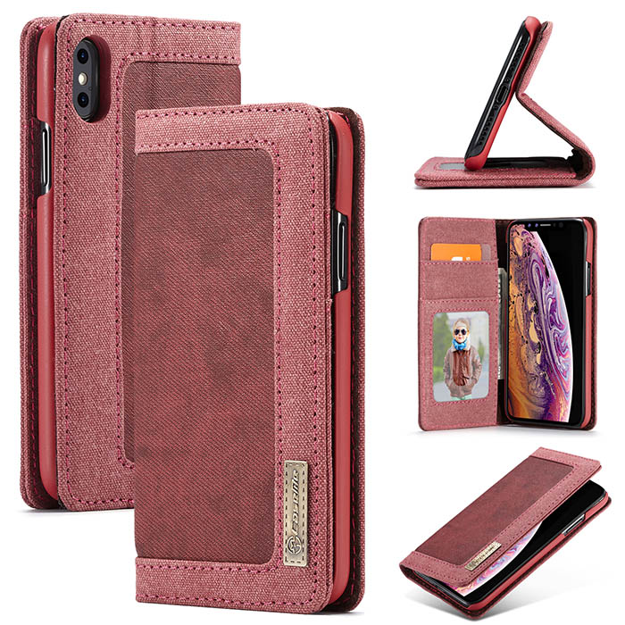 CaseMe iPhone XR Canvas Magnetic Flip Wallet Leather Case Red