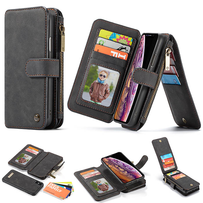 CaseMe iPhone Xs Max Zipper Wallet Magnetic Flip Case Black