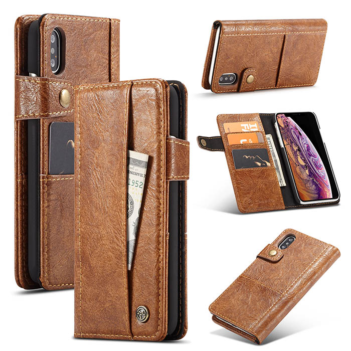 CaseMe iPhone Xs Max Retro Card Slots Wallet Leather Case Brown