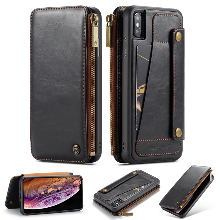 CaseMe iPhone Xs Business Zipper Wallet Detachable 2 in 1 Case Black