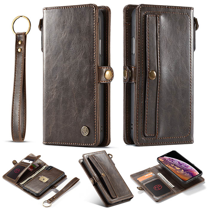 CaseMe iPhone Xs Max Wallet Magnetic Case With Wrist Strap Coffee