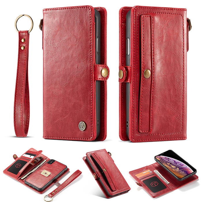 CaseMe iPhone XS Wallet Detachable Case With Wrist Strap Red