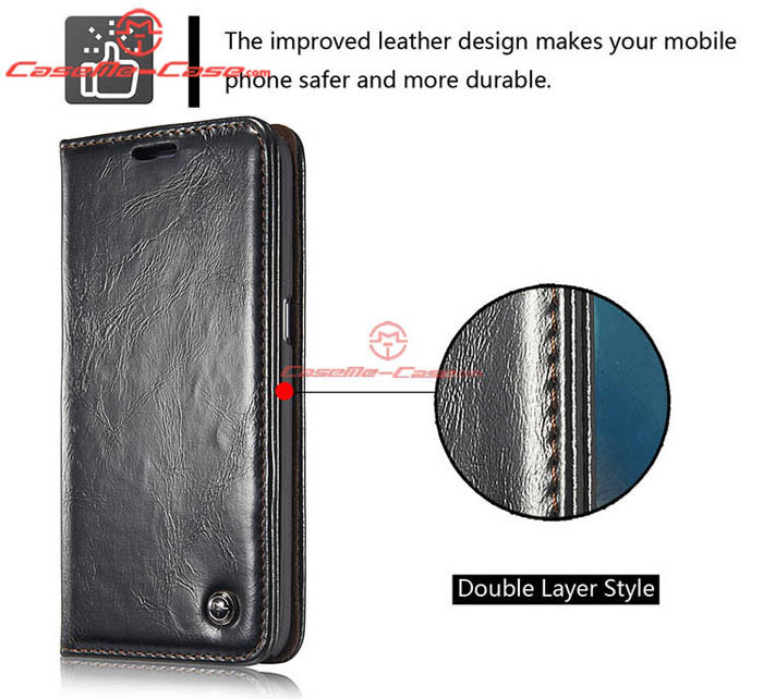 CaseMe Samsung Galaxy S7 Edge Magnetic Flip Leather Wallet Case Black