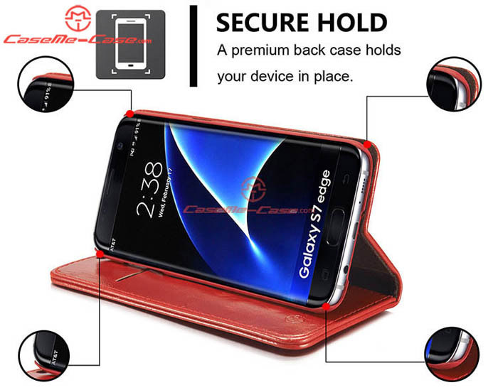 CaseMe Samsung Galaxy S7 Edge Magnetic Flip Leather Wallet Case Red