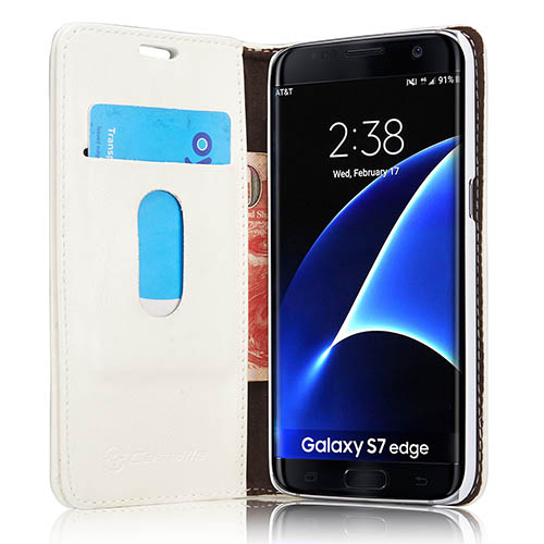CaseMe Samsung Galaxy S7 Edge Magnetic Flip Leather Wallet Case White