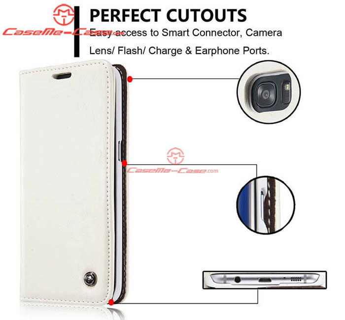 CaseMe Samsung Galaxy S7 Edge Magnetic Flip Leather Wallet Case White