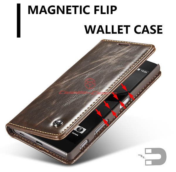 CaseMe Sony Xperia Z5 Magnetic Flip Leather Wallet Case Brown