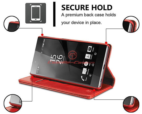CaseMe Sony Xperia Z5 Magnetic Flip Leather Wallet Case Red