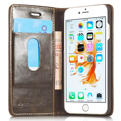 CaseMe iPhone 6S Plus Magnetic Flip Leather Wallet Case Brown