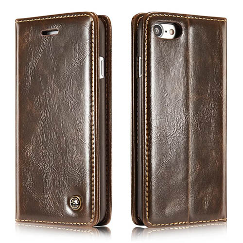 CaseMe iPhone 8 Magnetic Flip Leather Wallet Case Brown
