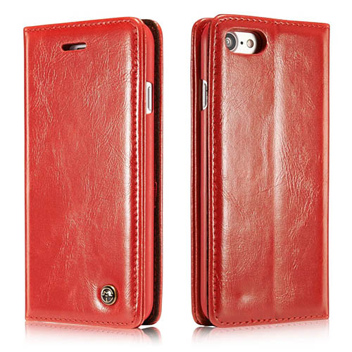 CaseMe iPhone 8 Magnetic Flip Leather Wallet Case Red