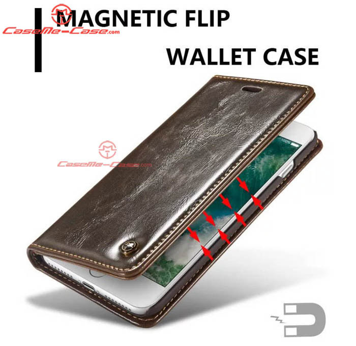CaseMe iPhone 8 Plus Wallet Magnetic Flip Stand Leather Case