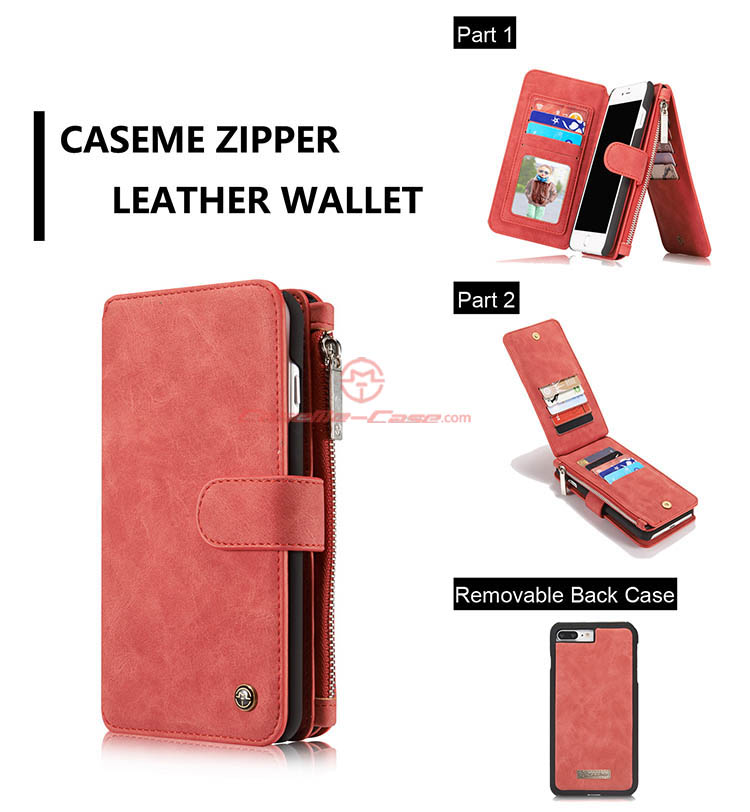 CaseMe iPhone 8 Plus Zipper Wallet Detachable 2 in 1 Flip Case