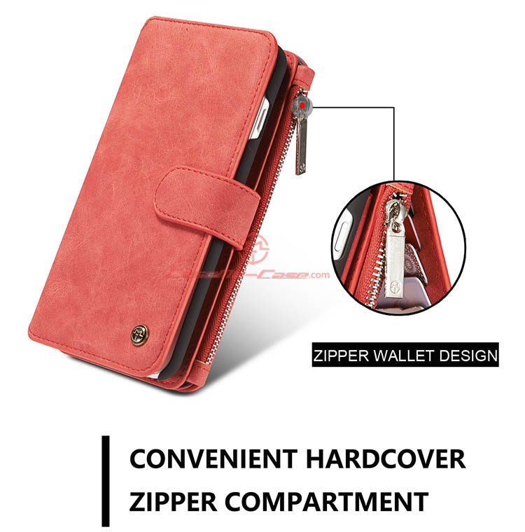 CaseMe iPhone 8 Plus Zipper Wallet Detachable 2 in 1 Flip Case