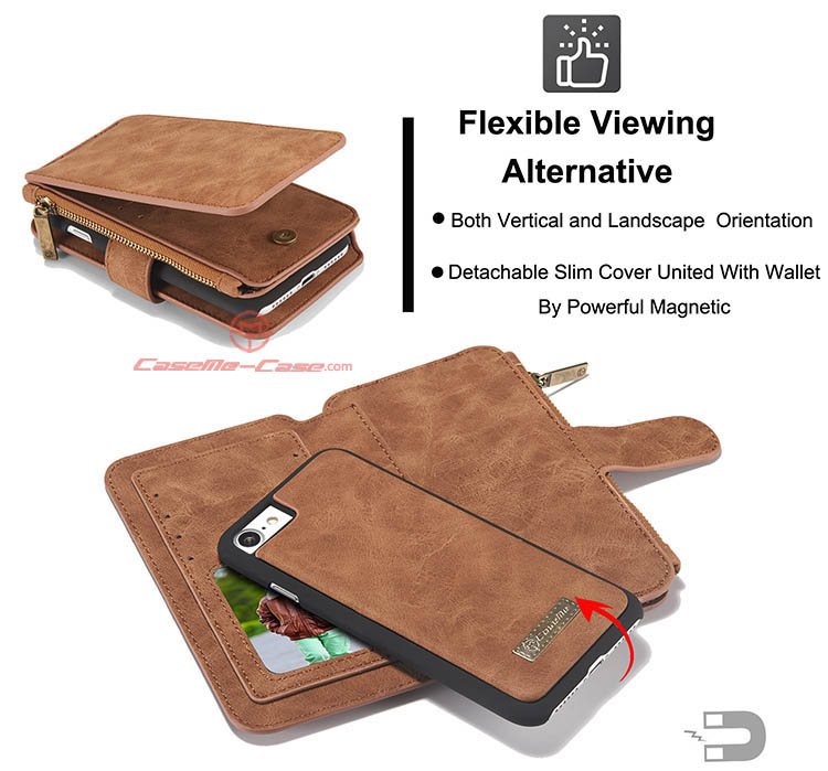 CaseMe iPhone 8 Zipper Wallet Detachable 2 in 1 Flip Case