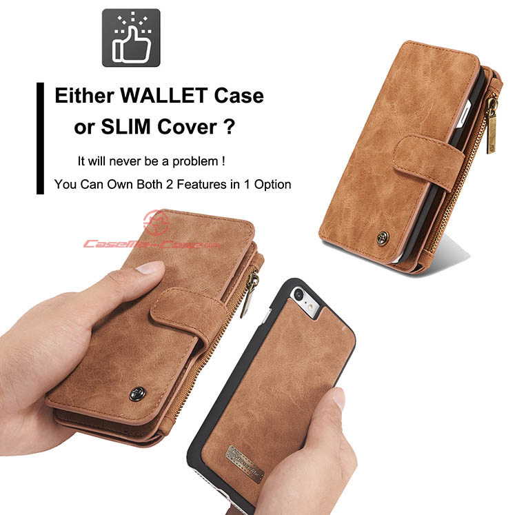 CaseMe iPhone 8 Zipper Wallet Detachable 2 in 1 Flip Case