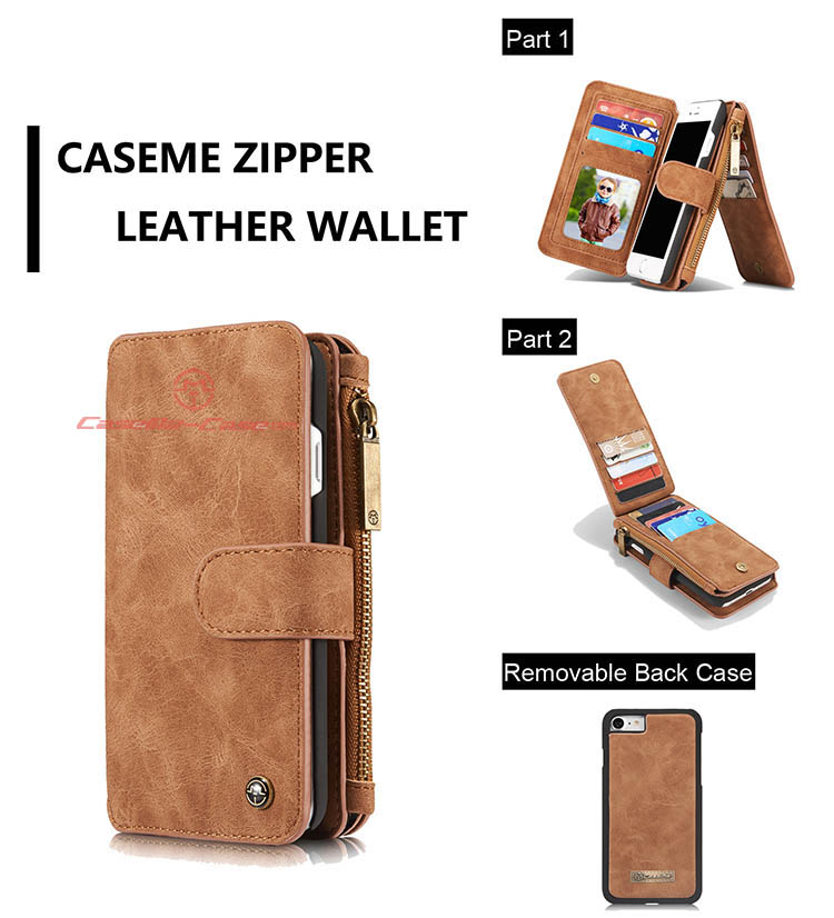 CaseMe iPhone 8 Zipper Wallet Detachable 2 in 1 Flip Case