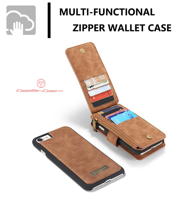 CaseMe iPhone 8 Zipper Wallet Detachable 2 in 1 Flip Case