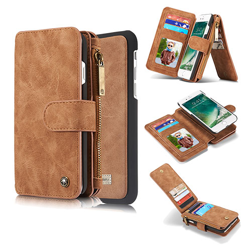 CaseMe iPhone 8 Zipper Wallet Detachable Flip Case Brown