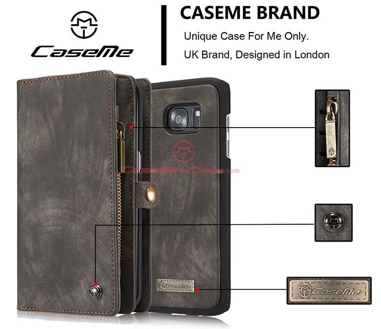 CaseMe Samsung Galaxy S7 Edge Detachable 2 in 1 Zipper Wallet Folio Case