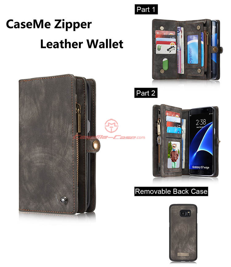 CaseMe Samsung Galaxy S7 Edge Detachable 2 in 1 Zipper Wallet Folio Case