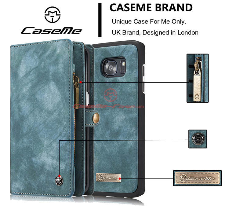 CaseMe Samsung Galaxy S7 Edge Detachable 2 in 1 Zipper Wallet Folio Case Green
