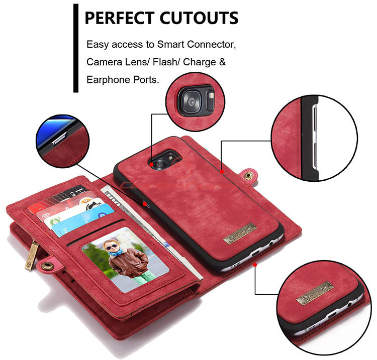 CaseMe Samsung Galaxy S7 Edge Detachable 2 in 1 Zipper Wallet Folio Case Red
